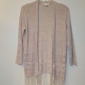 Michael Kors Fringe Open-Front Sweater -‎ Tan  Boho Witchy Bohemian Woman's M